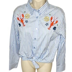 Cloth & Portrait Striped Coastal Lobster Shirt Size Large